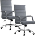 Furmax Ergonomic Office Desk Chair, Executive Ribbed Mid-Back PU Leather Conference Room Chair Adjustable Swivel Chair with Arms (2, Grey)