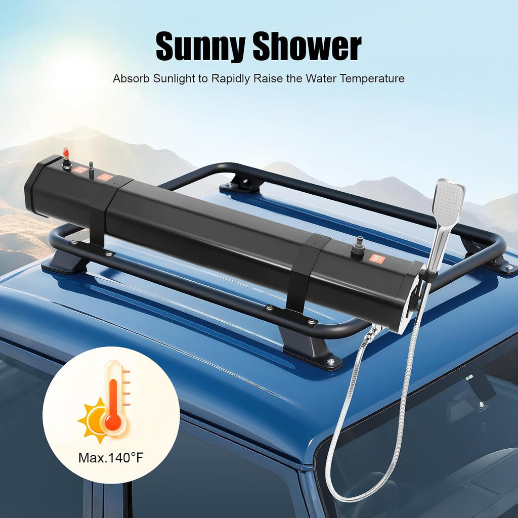 Camping Solar Shower, 8 Gallon Road Camping Shower Pressurized Water Tank, Portable Wash Station with Hose and Sprayer for Overlanding, Water Store, Outdoor Activity Water Supply
