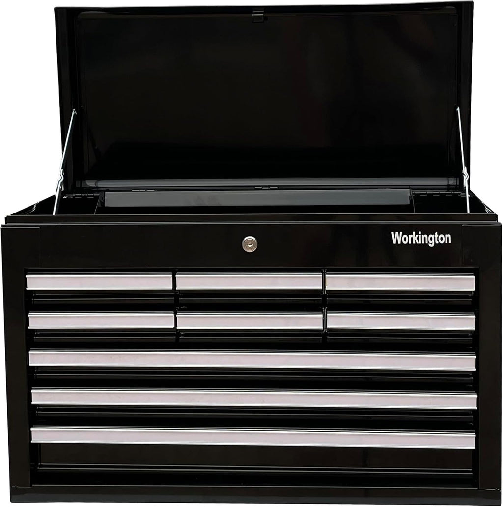 Workington Professional Industrial Portable Metal Tool Chest with 9 Drawers, 26' 9-Drawer Tool Chest Cabinet with Ball Bearing Drawer Slides, Steel Tool Storage Box Organizer 4016 Black