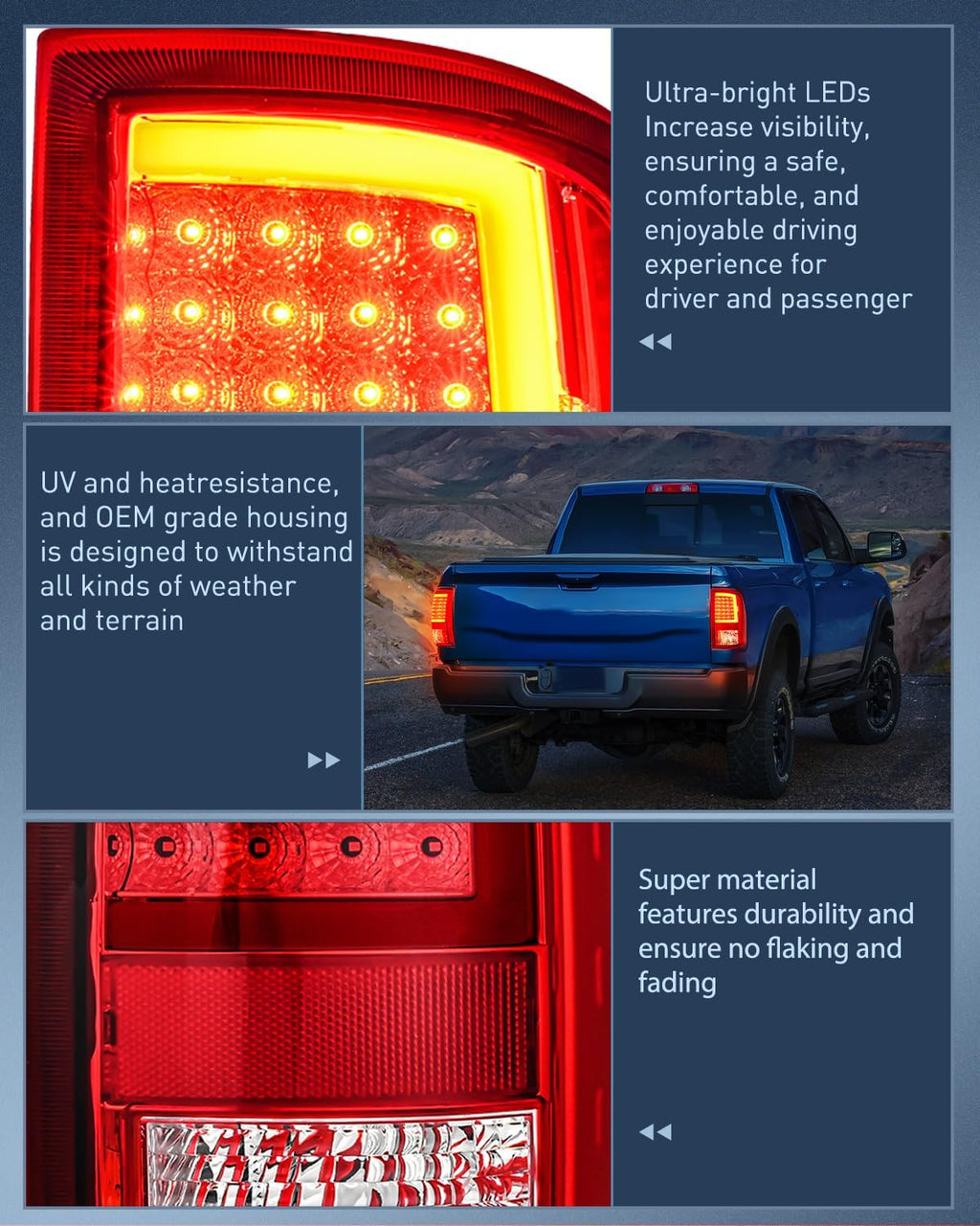 Nilight Taillight Assembly Compatible with 2009 2010 2011 2012 2013 2014 2015 2016 2017 2018 Dodge Ram 1500 2010-2018 Ram 2500 3500 Incandescent Type Upgrade LED Tube Tail Lights Rear Brake Lamps