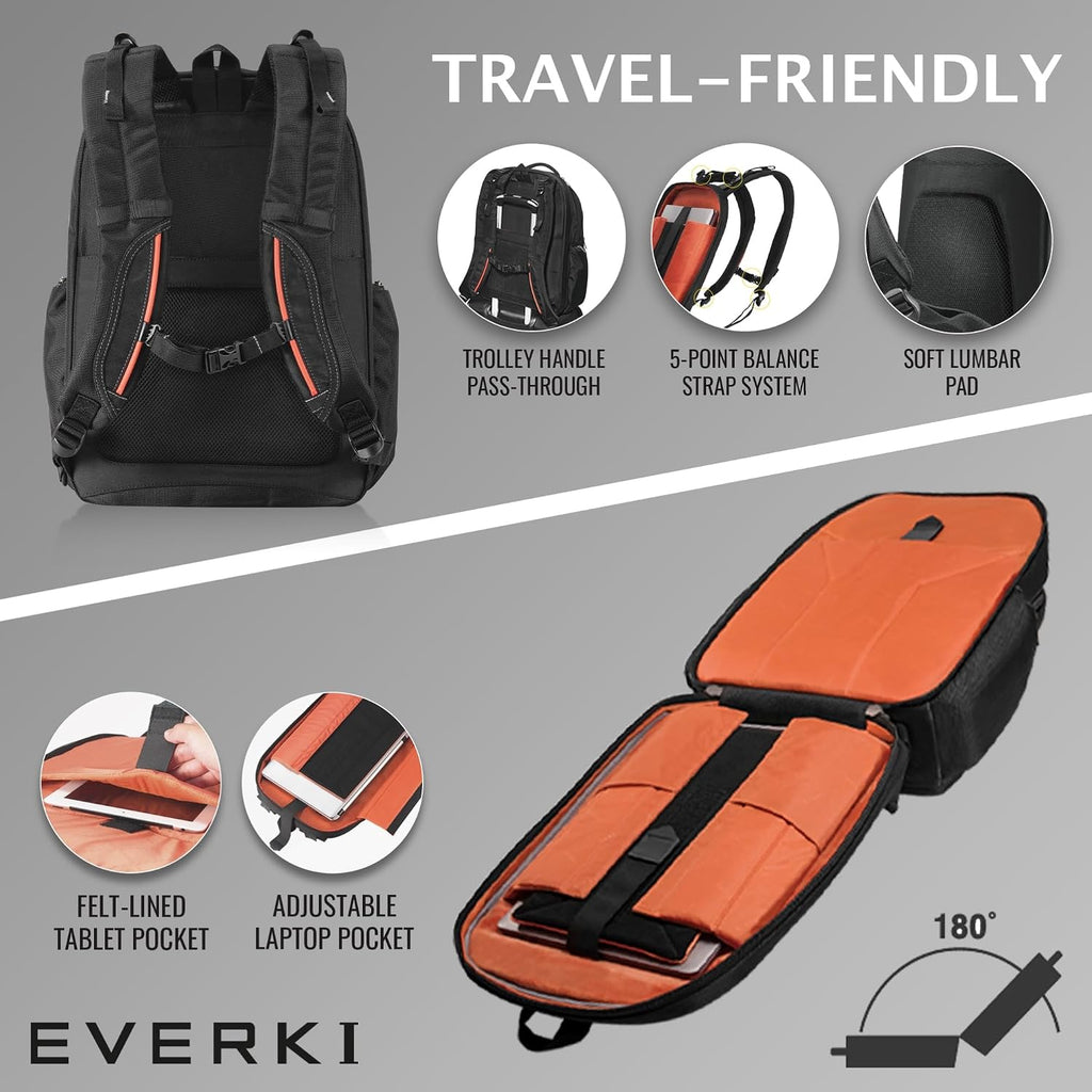 EVERKI Atlas Business Laptop Backpack Bundle + Compression Packing Cube Set - Packing Cubes for Backpack & Trolley 4.6L & 9L + 29L/32L Laptop Backpack for Work, Travel, Men & Women - Black & Orange