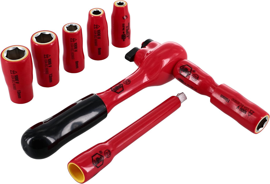 Wiha 91890 26-Piece Insulated EV & Hybrid Tool Set, 1000V VDE Rated, Sockets, Ratchets, Pliers, Screwdrivers