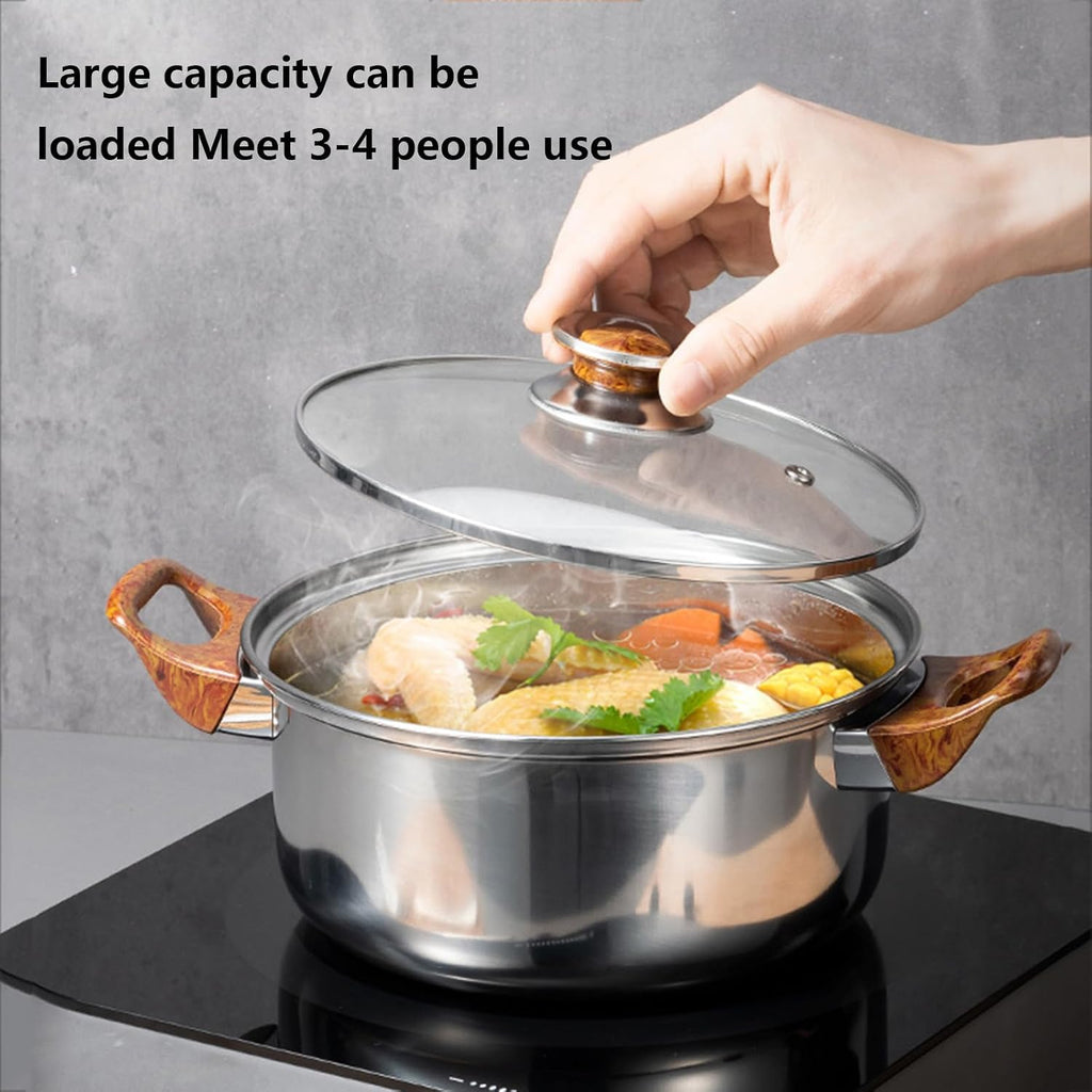 12 Piece Pots And Pans Set Non Stick Stainless Steel with Visual Lid Kitchen Induction Cookware Set with Woodgrain Handles Non-Toxic Professional Cooking Sets Compatible with All Cooktops