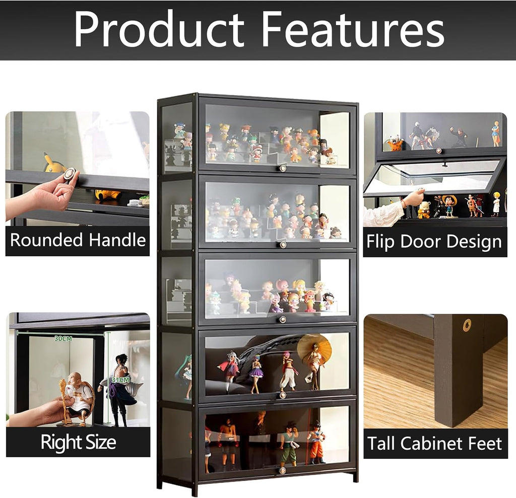 Curio Display Cabinet with Acrylic Glass Door, 5-Tier Tall Display Case, Curio Cabinet & Bookcase for Collectibles, Display Shelf for Home, Reading Nook, Playroom, Living Room