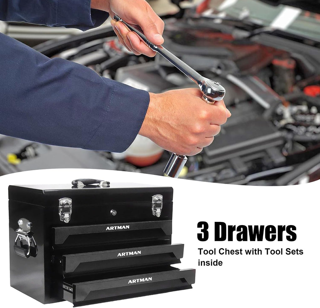 tool box with tools, tool set mechanics kit, 439 piece tool set, socket wrench set, mechanic tool set, heavy duty tool box, home tool kit, automotive tools, DIY tool set (439pcs-black)