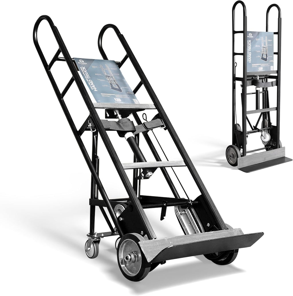 Olympia Tools Appliance Hand Truck, Heavy-Duty Furniture Dolly with Auto-Recoil Straps and Wheels for Moving Large Appliances, 1200 Lb Capacity, Black