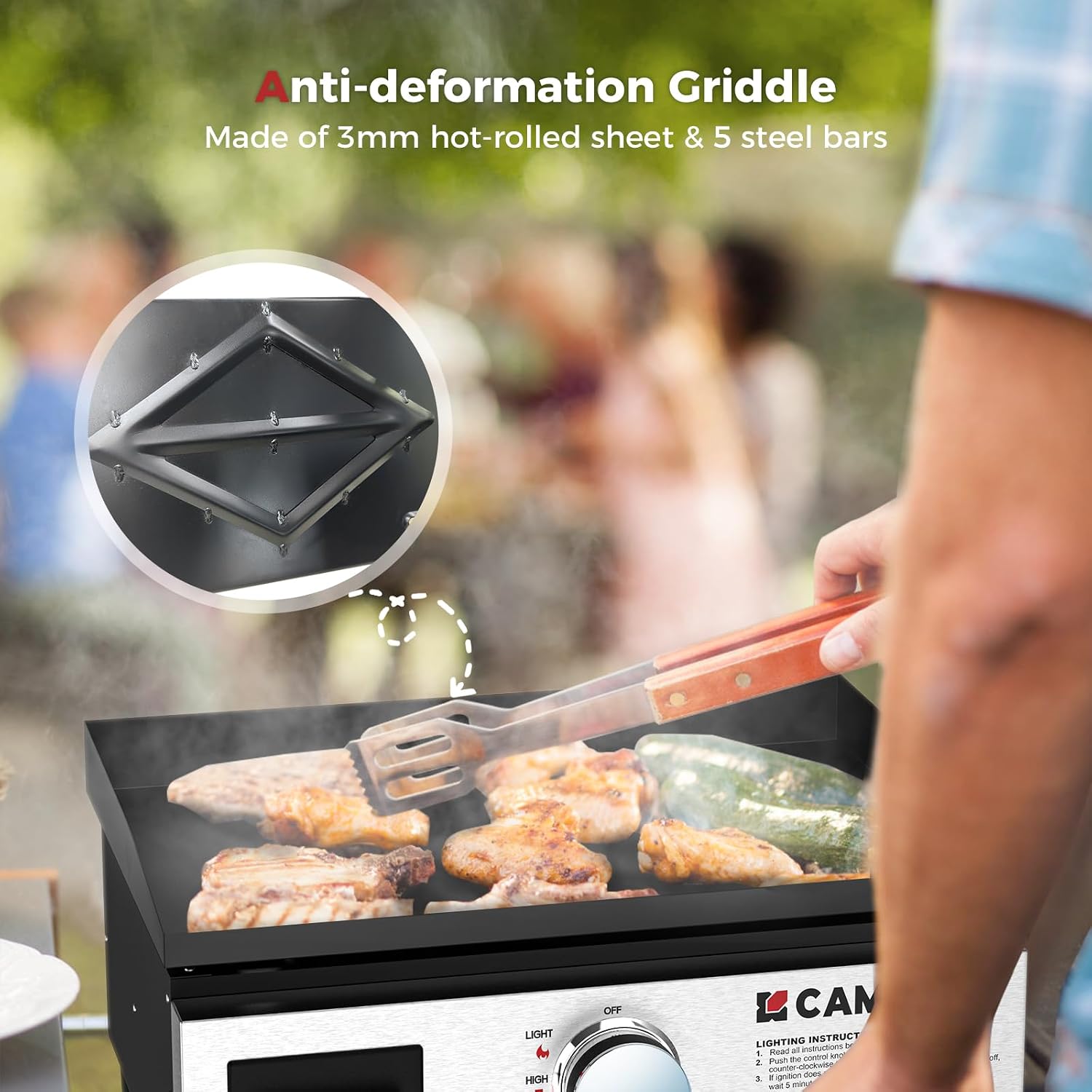 CAMPLUX Propane Griddle Grill 2-in-1 11,000 BTU, Portable Camping Griddle Ceramic Coated, 18-Inch Tabletop Grill with 20 lbs and RV Regulator for BBQ, Camping, RV Picnic and Tailgating