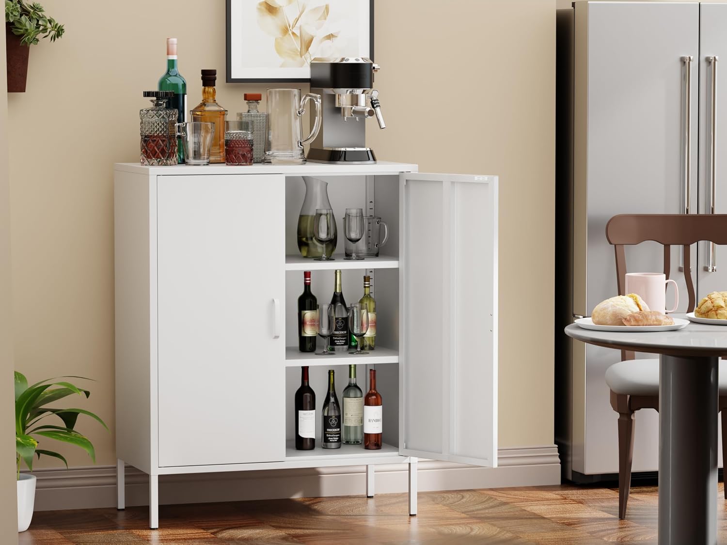 Chshin White Metal Storage Cabinet,Metal Locker Storage Cabinet with 2 Doors and Shelves,Kitchen Pantry Cabinet,Modern Storage Freestanding Organizer Rust for Home,Kitchen,Office