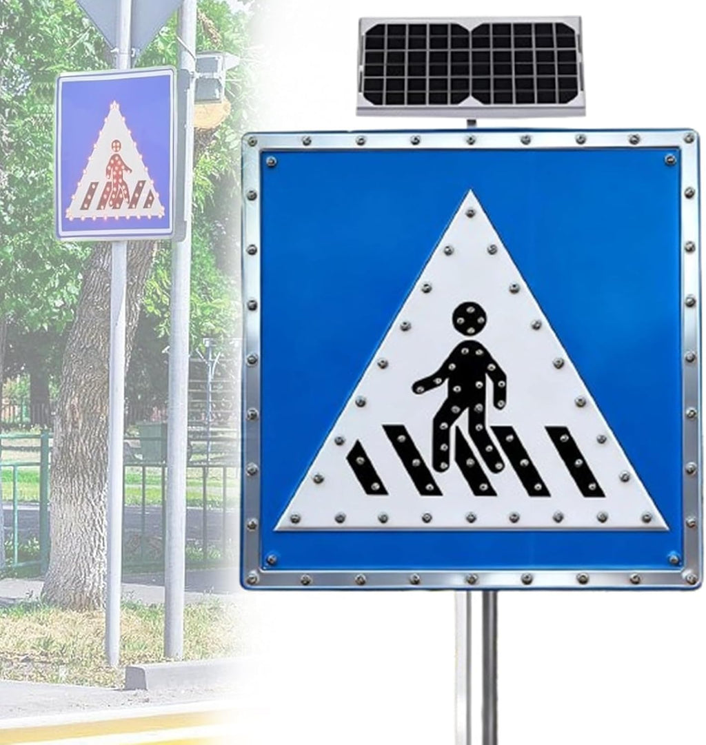 Outdoor Solar Lights for Gardens, Solar LED Flashing Lights for Pedestrian crossings and Accessories, Road Safety Signs for Pedestrian crossings 24in