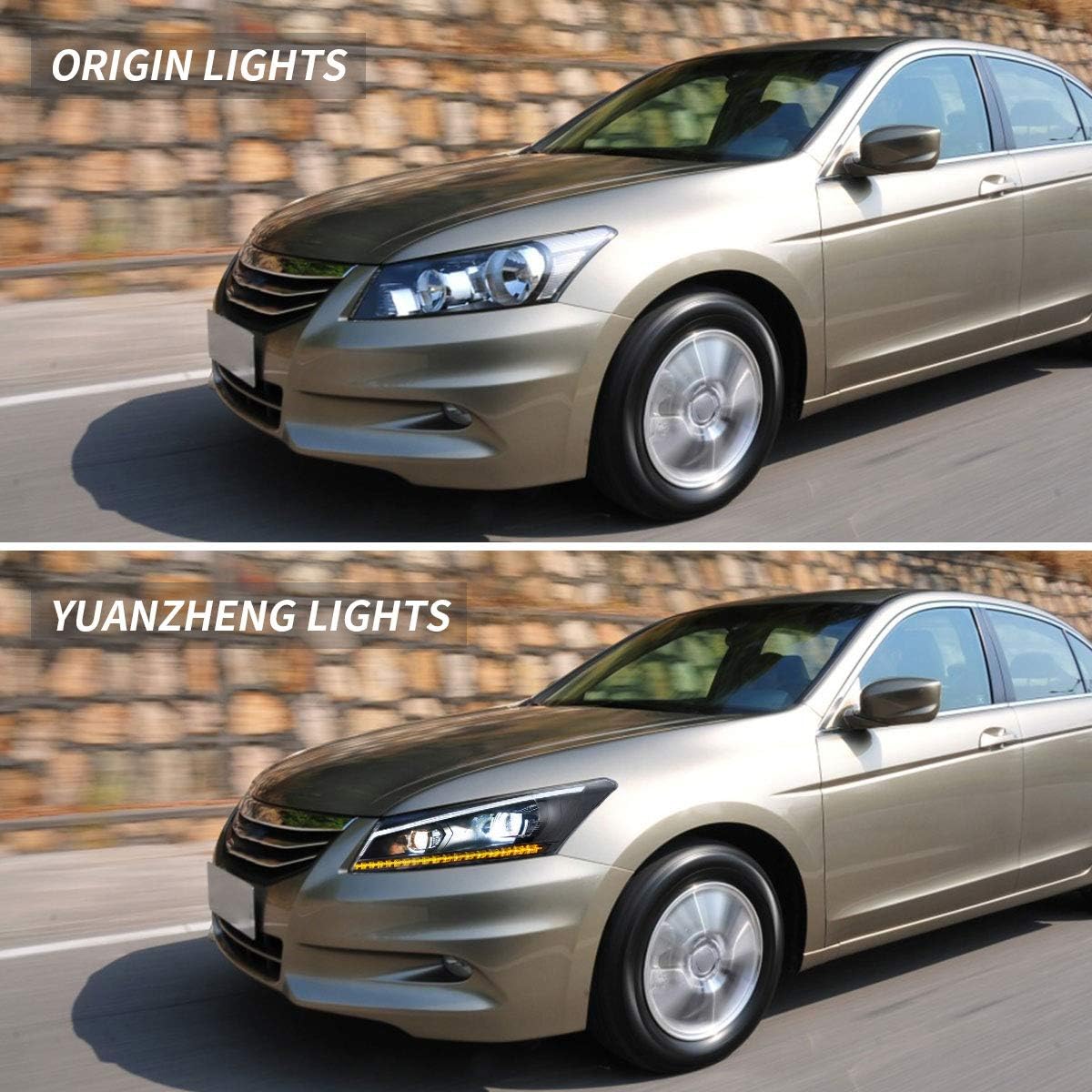 VLAND LED Projector Headlights Assembly for [Honda Accord 8th Gen 4-Dr Sedan 2008 2009 2010 2011 2012 (NOT fit 2-Dr Coupe)] with Sequential Turn Signal, YAA-HD-0145AH, Both Side (Hella)