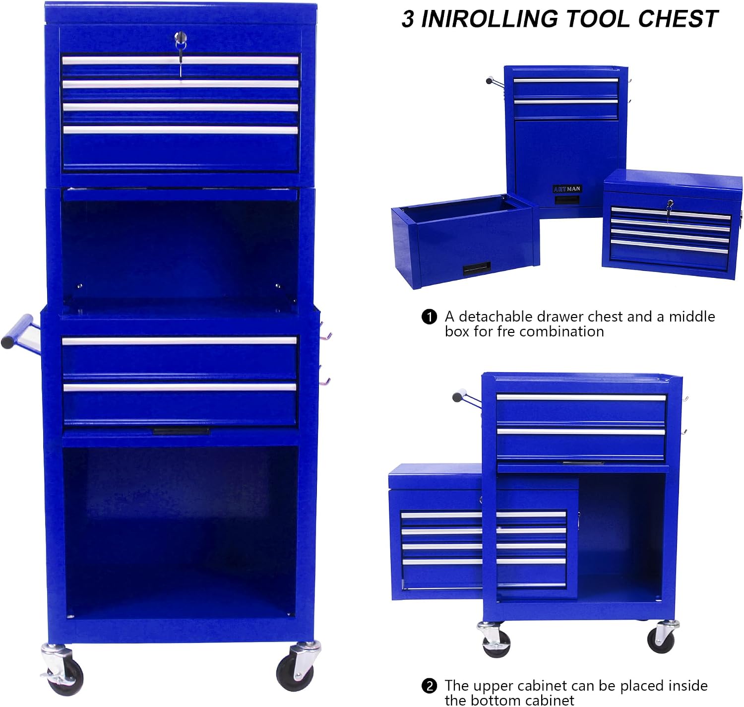 Rolling Tool Chest, 6 Drawers Rolling Tool Chest with Wheels, Portable Rolling Tool Box on Wheels, High Capacity Tool Chest Organizer for Garage, Workshop, Home Crafts Use