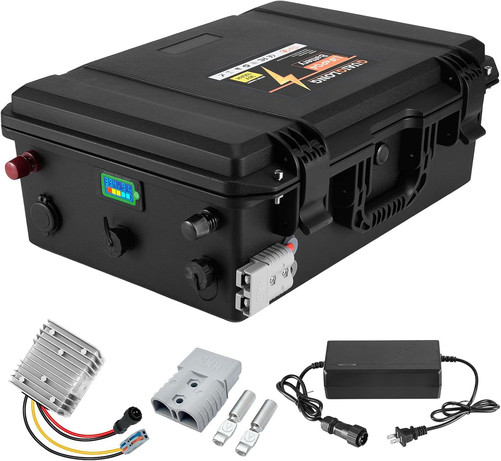 36V 100Ah LiFePO4 Battery with IP67 Waterproof Case, Built-in Monitor & Anderson Plug, 120A Smart BMS, Grade A Cells Lithium Battery for 36V Trolling Motor, Golf Cart, Marine, RV, Solar