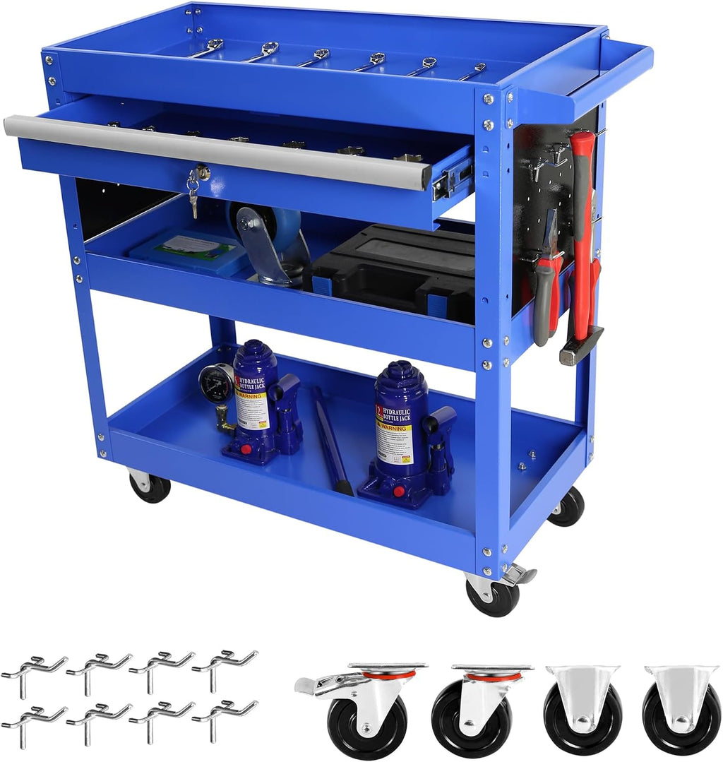 Rolling Tool Cart, Premium 1-Drawer Utility Cart, Heavy Duty Industrial Storage Organizer Mechanic Service Cart with Wheels and Locking System