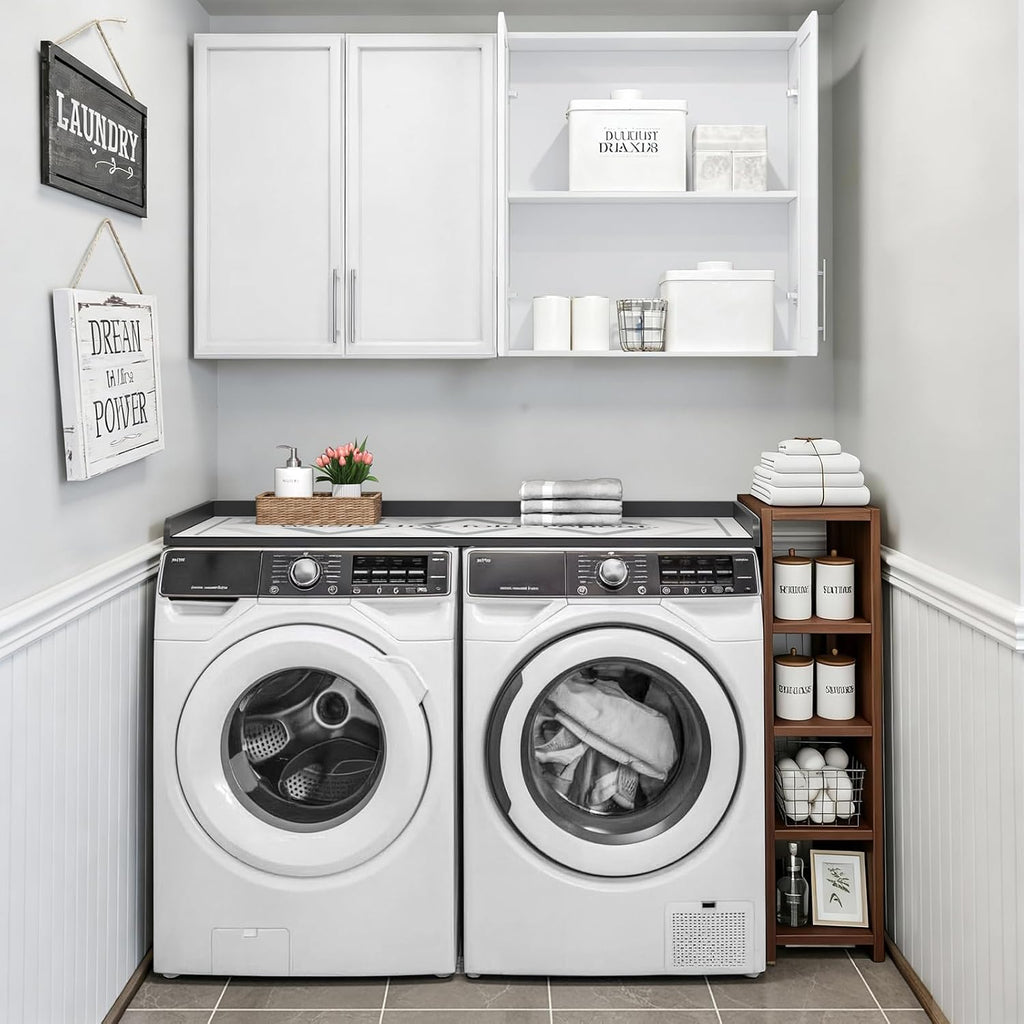FIMELLO 60' Laundry Room Wall Cabinets and 27.6' x 54' Washer and Dryer Countertop Set, Laundry Room Cabinets Wall Mounted, Upper Cabinets Floating Cabinet - Grey Laundry Countertop