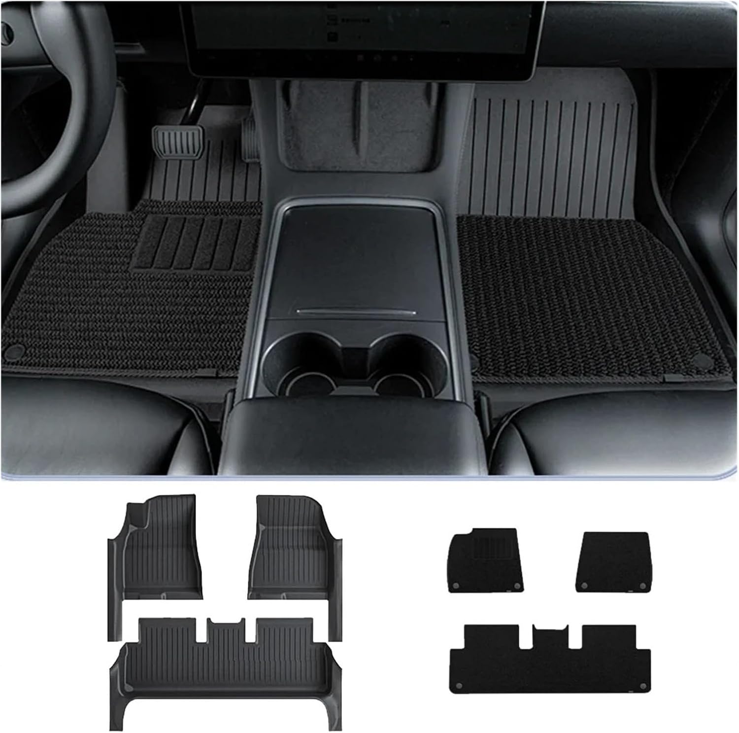 TPE Floor Mat Compatible with Tesla Model 3 2024 with Door Sill Protector Trunk Mats with Front Rear Cargo Liner Compatible with Model 3 Highland(DLFM-11PCS)