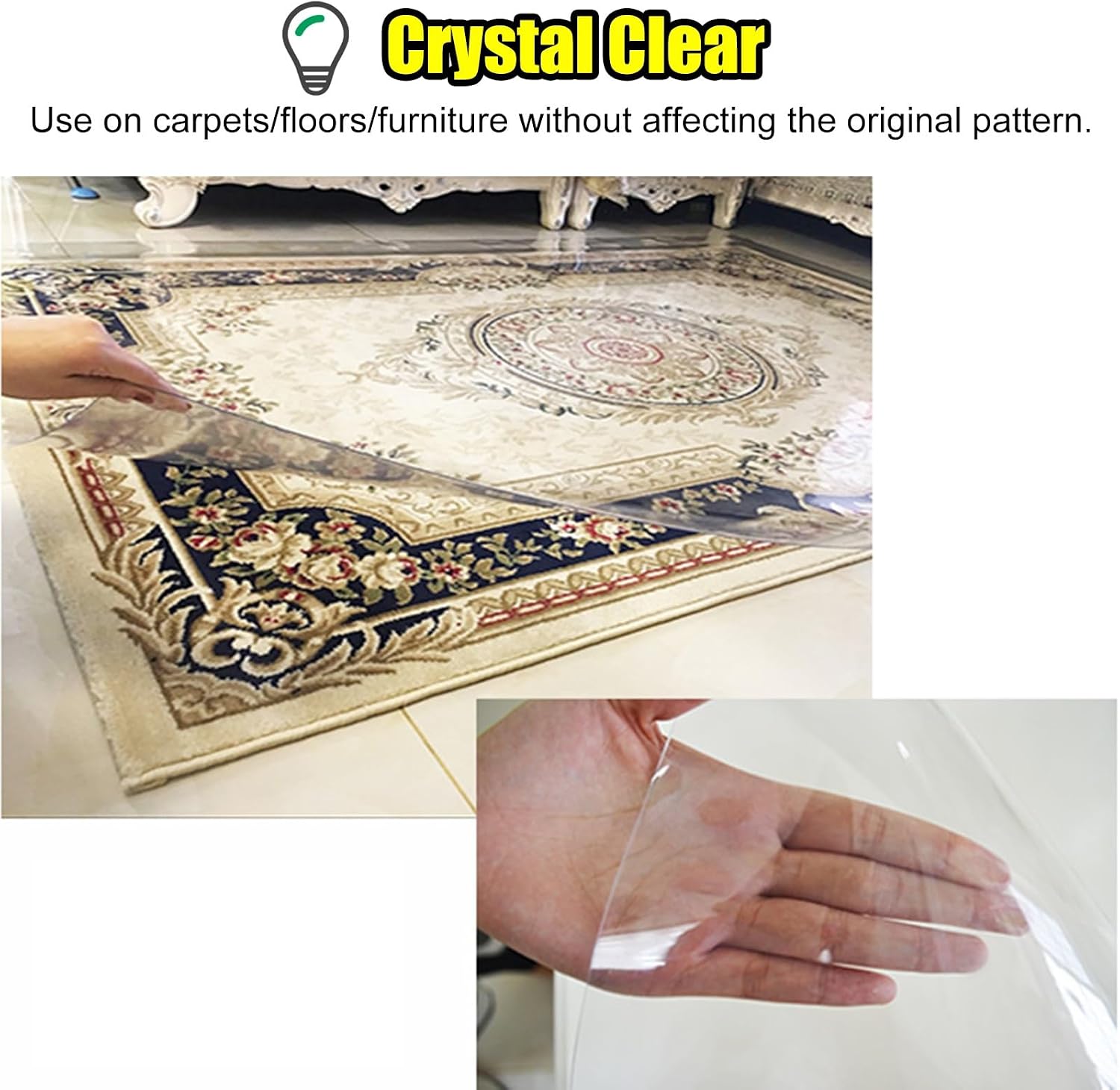 YANBI Wood/Tile HD Transparent Floor Mats, Heavy Duty Floor Runner Protector, Home Extra Large Waterproof Carpet Clear Pad, Customizable Length (Size : 145CMX650CM/4.8FTX21.3FT)