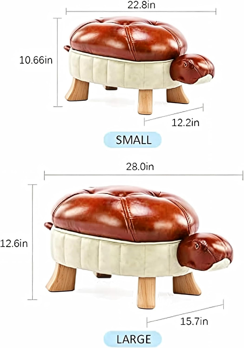 Animal Footstool Turtle Upholstered Ottoman PU Leather Pouf Wood Foot Stool Rest for Living Room Bedroom Sofa Bench Seat Chair, Reddish Brown, Small
