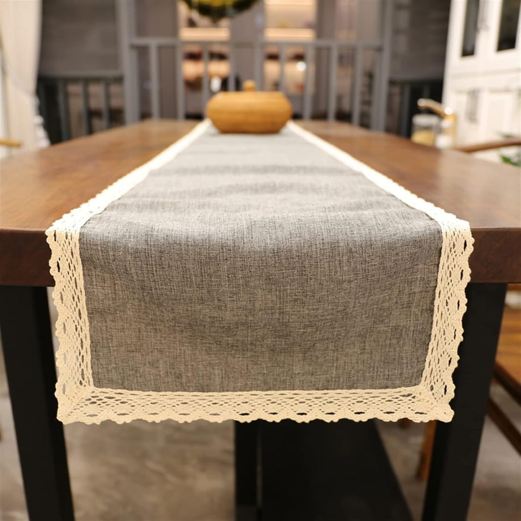 Handmade Simple Table Runners 30x250cm Runner Burlap Vintage Lace Jute Tv Cabinet Rectangular (Gray 30x180cm) (Khaki 30x210cm)