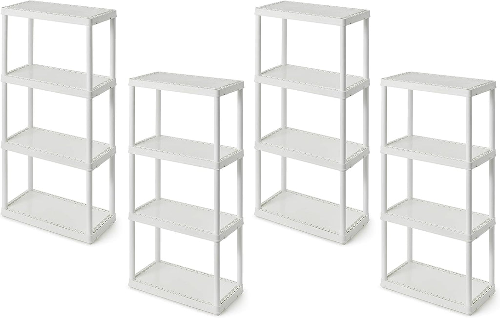 Gracious Living 4 Shelf Fixed Height Solid Light Duty Storage Unit 12 x 24 x 48 for Home, Garage, Basement, & Laundry, White (4 Pack)