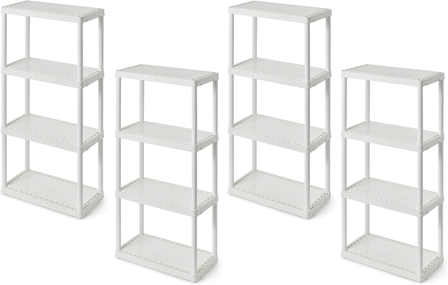 Gracious Living 4 Shelf Fixed Height Solid Light Duty Storage Unit 12 x 24 x 48 for Home, Garage, Basement, & Laundry, White (4 Pack)