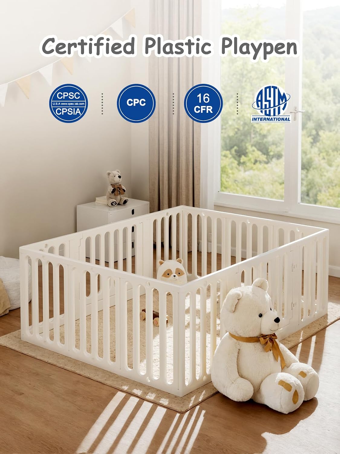 VBABY Baby Playpen, Plastic Play Pen for Babies and Toddlers 1-3, 12 Panels Large Kids Playyard, Indoor & Outdoor Baby Fence, 66' x 51', White