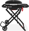 Weber Traveler® Compact Portable Gas Grill (Liquid Propane) for Outdoor Cooking – Black, Porcelain-Enameled Lid, Side Table, Folding Portable Grill with Wheels for Camping, Tailgating & Travel