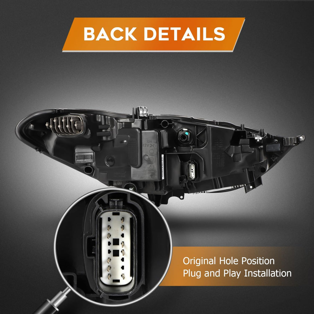 Headlight Assembly Fit 2017-2020 for Fusion Driver & Passenger Side Headlight Black Housing Clear Reflector FO2502347
