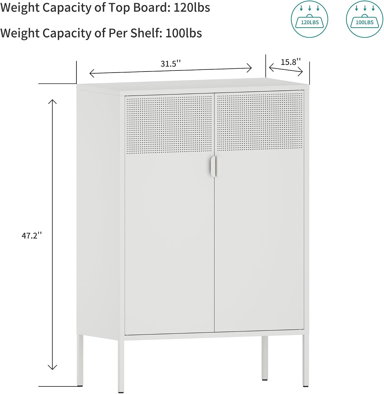 Chshin Metal Storage Cabinet,Kitchen Pantry Storage Cabinets with Doors,Buffet Cabinet with 2 Adjustable Shelves,White Pantry Cabinets,Steel Sideboard for Home,Shoes,Office,Dining Room