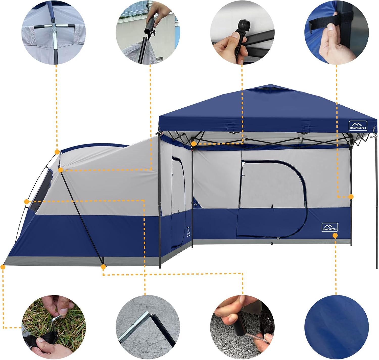 KAMPKEEPER Canopy Side Tent,4-6 Person Camping Cube Tent for 10x10 Pop Up Canopies,Easy Up Gazebo with Window,Compatible with 10' Wide Canopy Tents