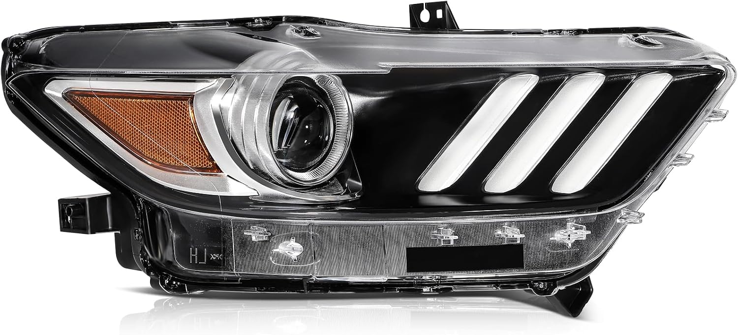 Headlights Fit 2015-2020 for Mustang Driver & Passenger Side Headlight Assembly Black Housing Amber Reflector FO2518124