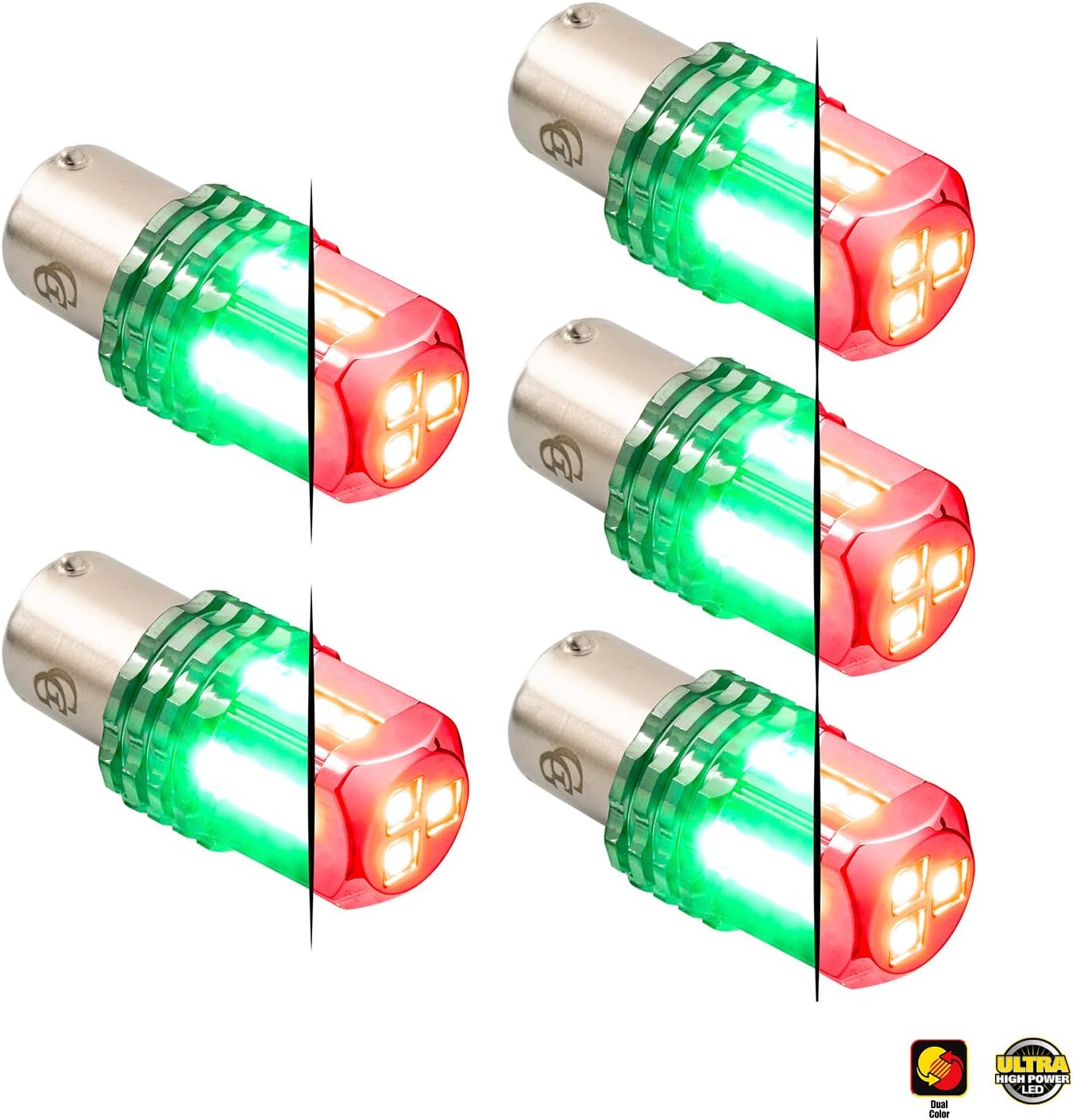 GG Grand General 70828 1157 Dual Color Red/Green 15 LED Tower Bulb, 12V, 5 Pack