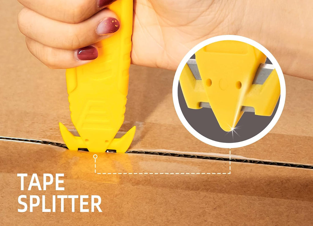 200-Pack Safety Box Cutter, T TOVIA SK2 Stainless Steel Concealed Blade Package Opener with Tape Splitter for Cartons, Cardboard, Wrap, Straps, Film (Yellow)
