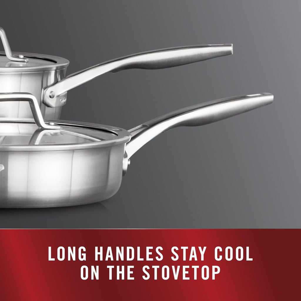 Calphalon Stainless Steel Kitchen Cookware, 11-Piece Pots and Pans Set with Stay-Cool Handles, Dishwasher & Oven Safe, Silver