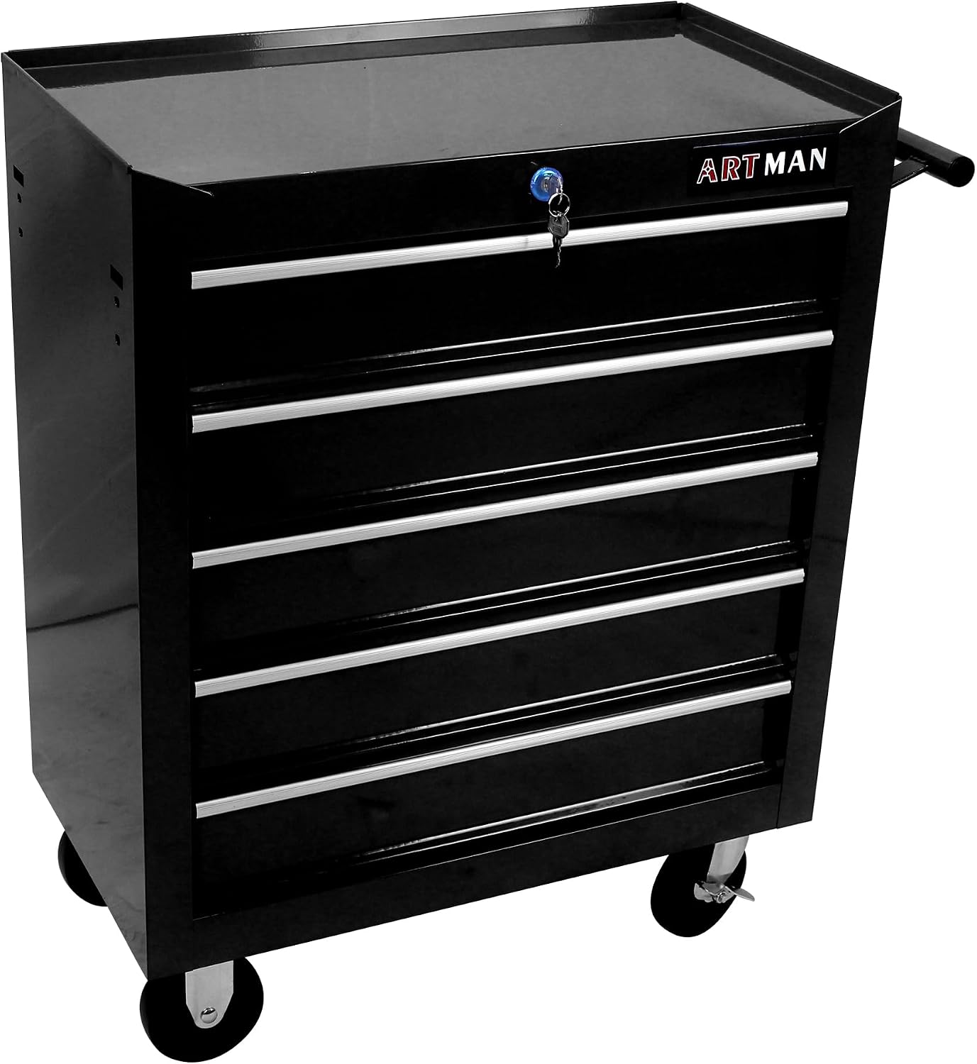 5 Drawers Tool Cart on Wheels, 5 Drawer Rolling Tool Chest with Key Lock, Trolley Organizer Tool Case, Multifunctional Rolling Tool Box for Garage,Warehouse,Workshop,Repair Shop (Black)