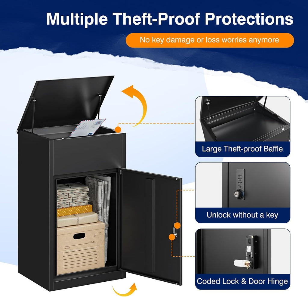 Yizosh Package Delivery Boxes for Outside,Extra Large Mailbox for Parcel with Secure Storage,Anti-Theft Parcel Mailbox with Coded Lock,Steel Package Delivery Box for Outdoor,Curbside,Porch