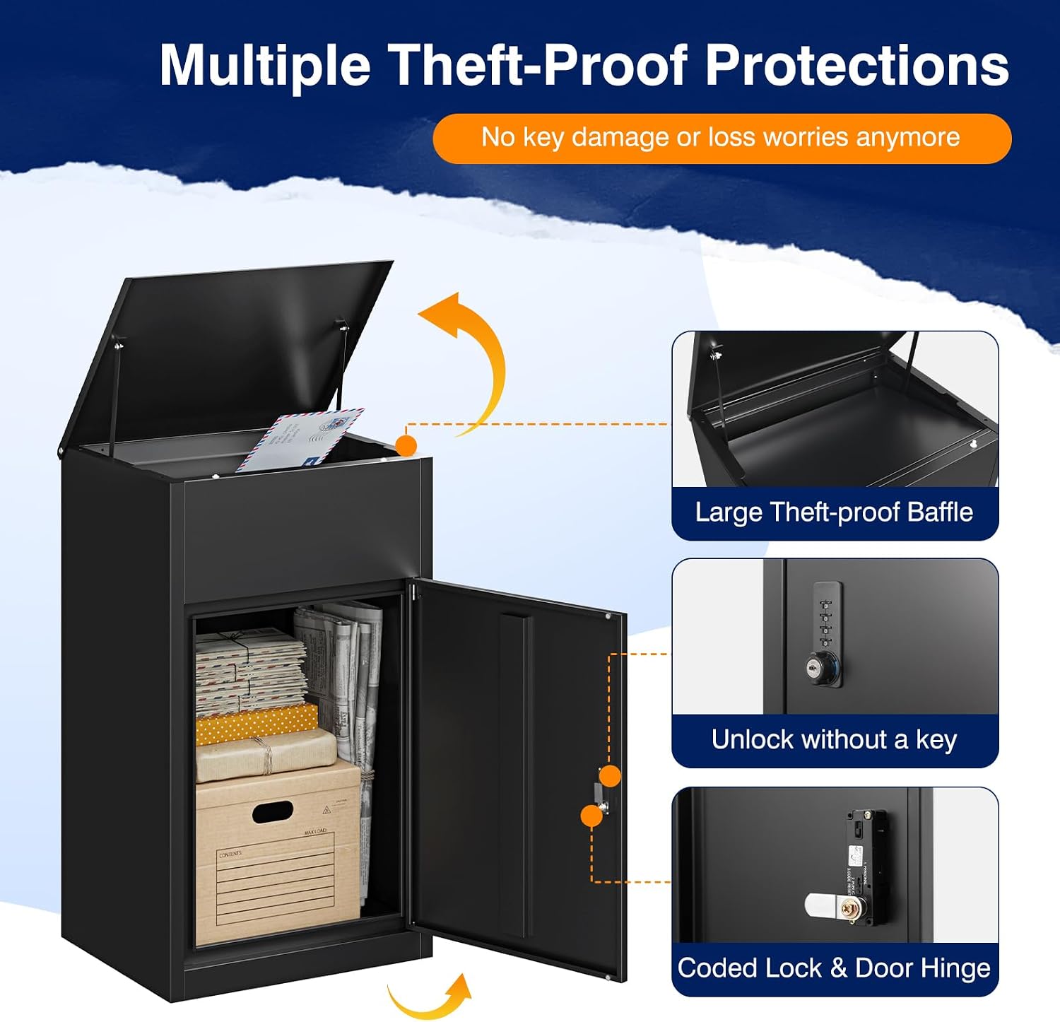 Yizosh Package Delivery Boxes for Outside,Extra Large Mailbox for Parcel with Secure Storage,Anti-Theft Parcel Mailbox with Coded Lock,Steel Package Delivery Box for Outdoor,Curbside,Porch