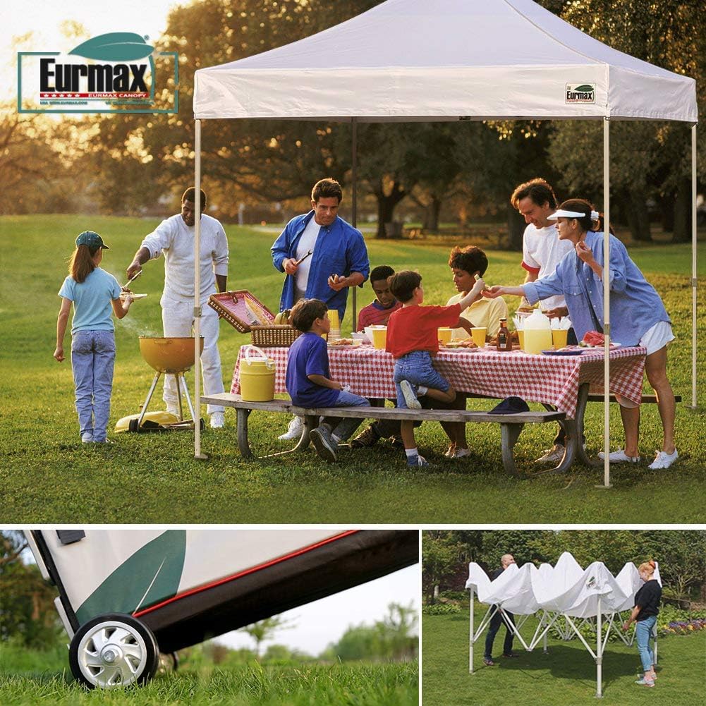 Eurmax USA 8x12 Pop Up Canopy Tent,Commercial Tent with Patented No-Tip Rolling Bag,4 Zippered Removable Walls,UV & Water Resistant Canopy Top,Heavy Duty Outdoor Gazebo,Instant Shelter(Blue)