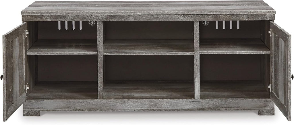 Signature Design by Ashley Wynnlow Farmhouse 63' TV Stand for TVs up to 72' with Electric Fireplace, Light Gray