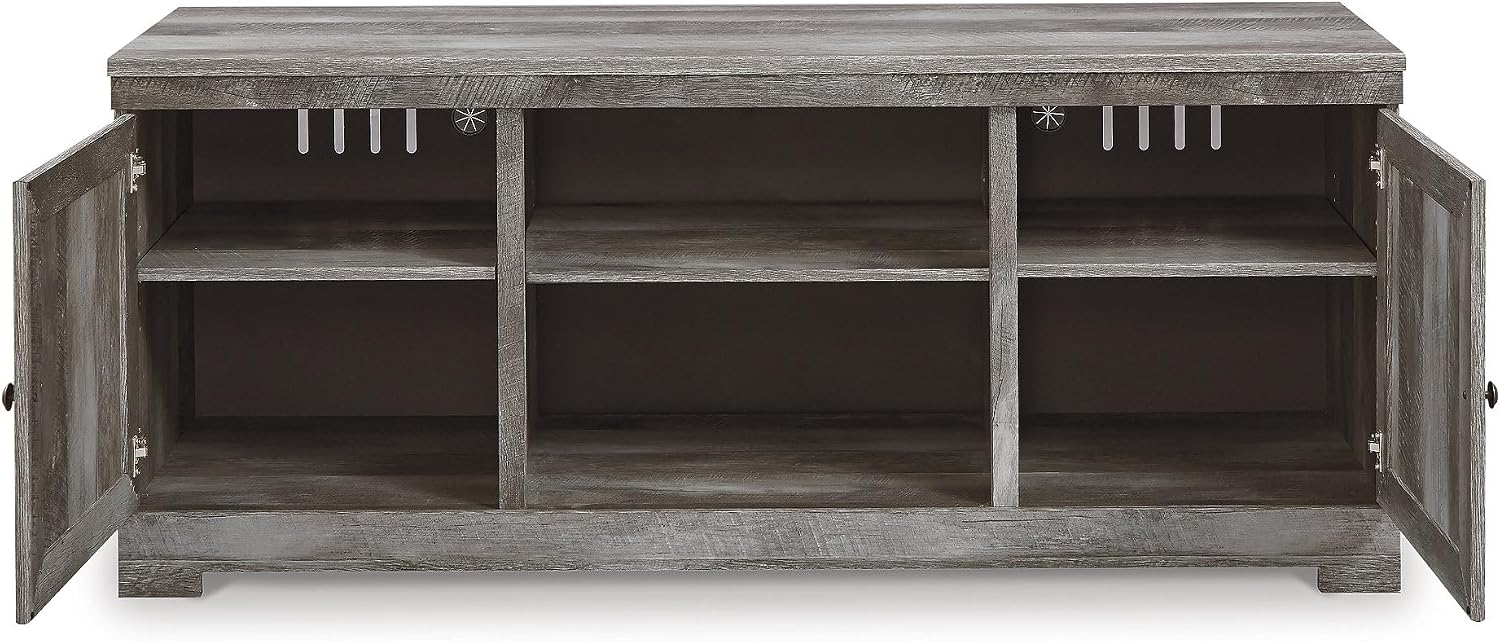 Signature Design by Ashley Wynnlow Farmhouse 63' TV Stand for TVs up to 72' with Electric Fireplace, Light Gray