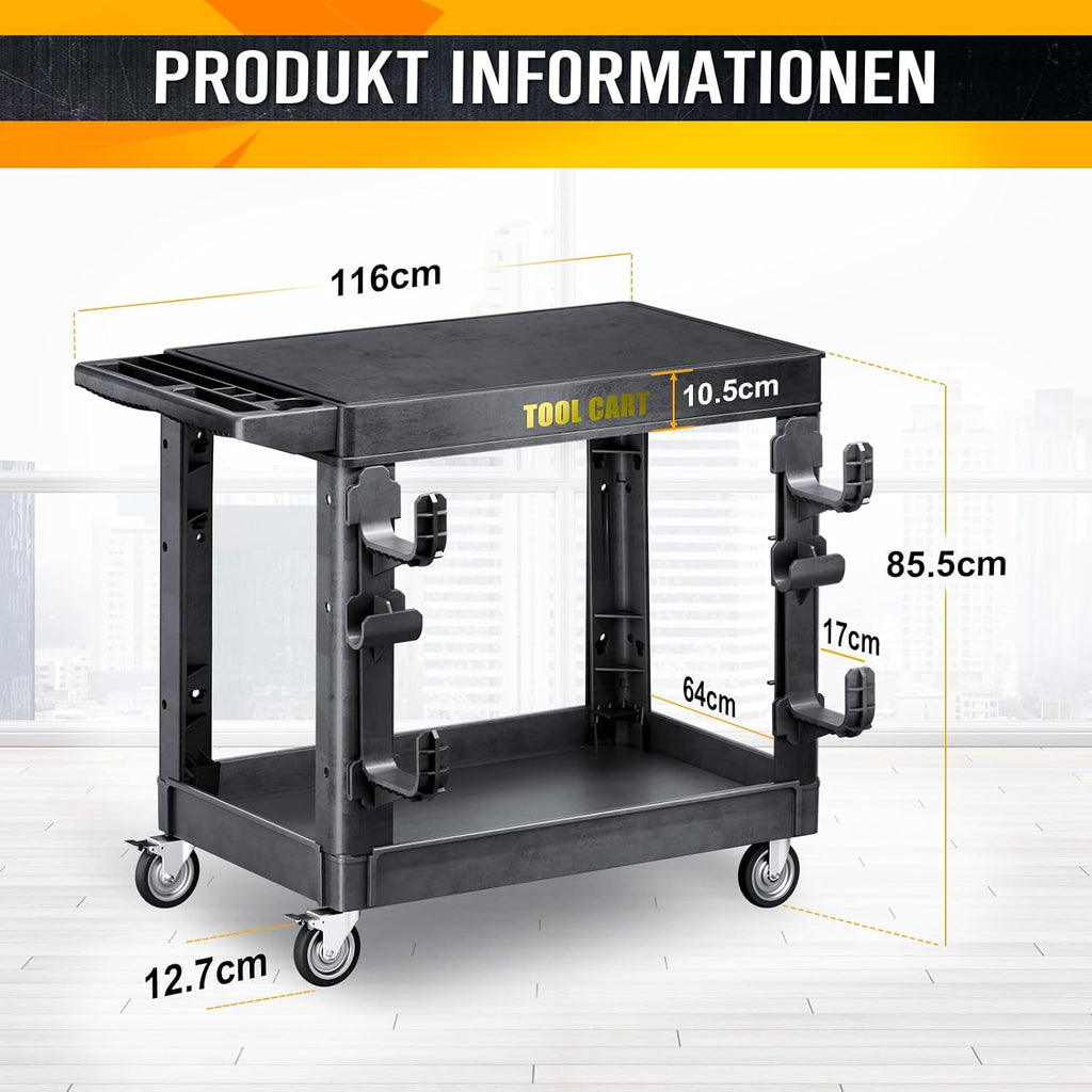 Flat Top Utility Cart Heavy Duty Flat with Full Swivel Wheels 600LBS Capacity 2 Shelf Service Cart Rolling Utility Carts with Wheels Ergonomic Handle for Warehouse,Garage,Cleaning, 45.6 X 25.2in