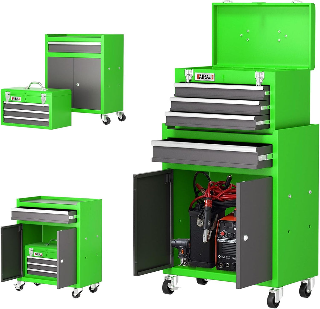 Tool Chest 4 Drawer,Large Rolling Tool Chest with Wheels,Detachable Top Tool Box,Metal Rolling Tool Box with Wheels for Garage Workshop,Green