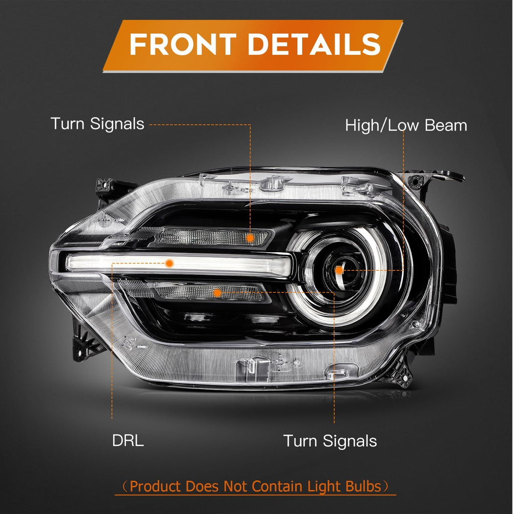 Headlight Assembly Fit 2021-2024 for Bronco Sport Driver & Passenger Side Headlight Black Housing Clear Reflector M1PZ13008H