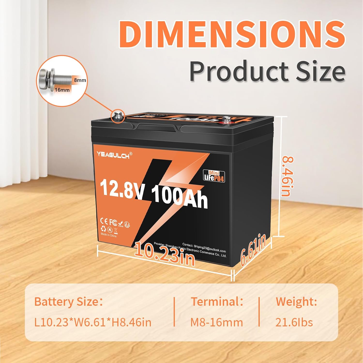 12.8V 100Ah Mini LiFePO4 Lithium Battery Built-in 100A BMS 1.28kWh 10-Year Lifespan Rechargeable Battery 6000 Deep Cycles Perfect for RV Trolling Motor Marine Solar