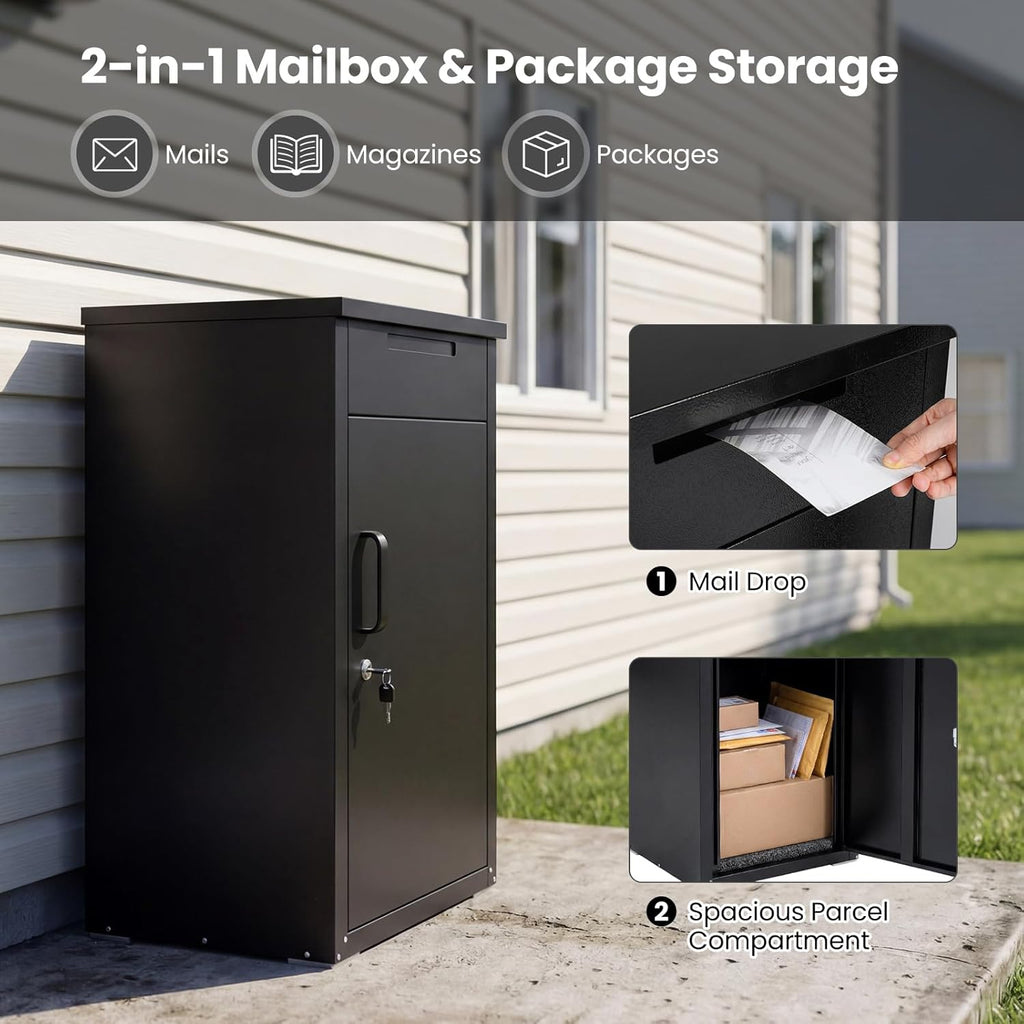 Goplus Package Delivery Boexes for Outside, 18' x 17.5' x 34' Galvanized Steel Parcel Drop Boxes with Lock, Anti-Theft Design, Package Mailbox for Home, Office, Yard, Curbside (18' x 17.5' x 34')