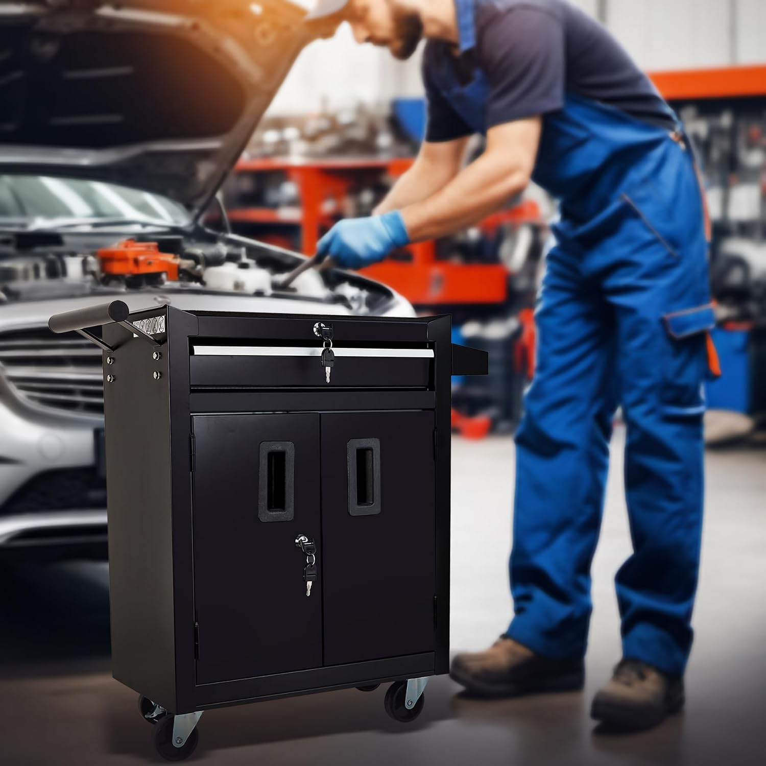 Tool Box Organizer, 21inch Rolling Tool Chest with Wheels, Lockable Rolling Tool Cabinets, Tool Cart with Drawers for Workbench, Craftsman, Mechanic, Garage, Workshop(Black, 1 Drawer)