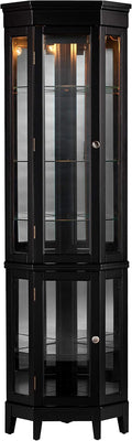 SEI Furniture Essex Corner Curio Cabinet - Adjustable Glass Shelves - 2 Tier With Black Finish, Transitional Style Pine, Black
