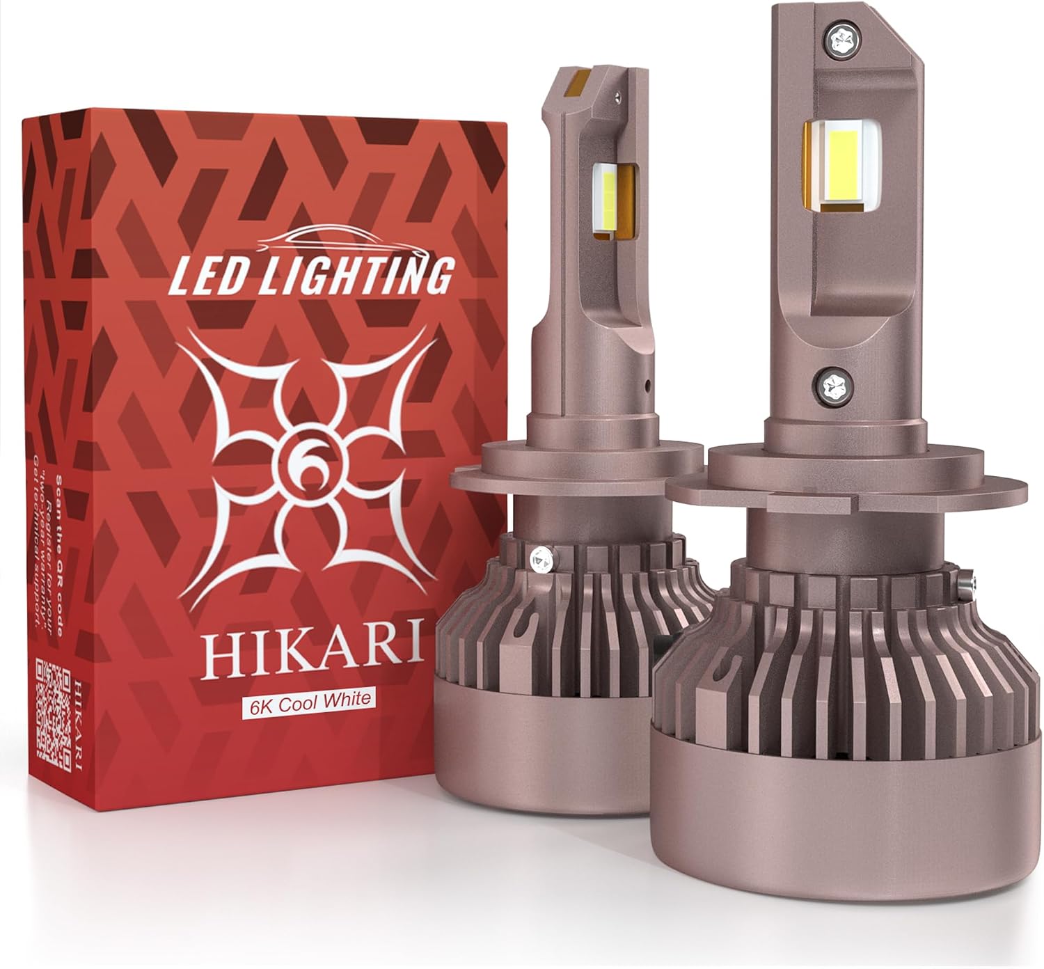 HIKARI WINGS H7 Fog Light, 80000LM Pure White 6000K LED Bulbs, Plug & Play IP68 Waterproof Pack of 2