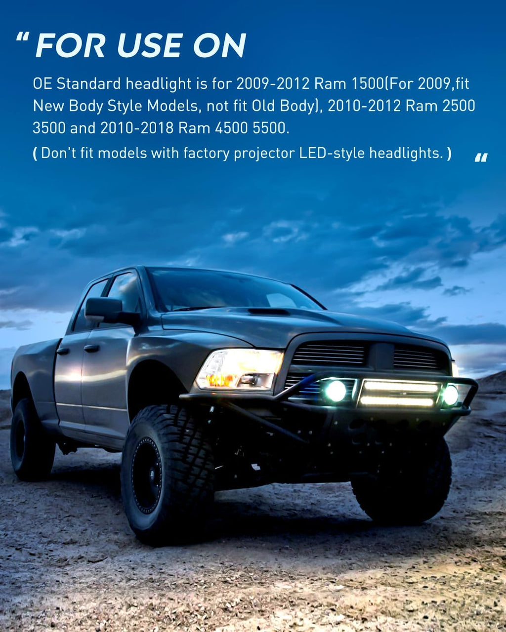 Nilight Headlight Assembly 2009 2010 2011 2012 2013 2014 2015 2016 2017 2018 Ram 1500 2500 3500 Pickup Quad Headlamp Assembly Replacement Chrome Housing Clear Corner Clear Lens,(Only for Quad Models)