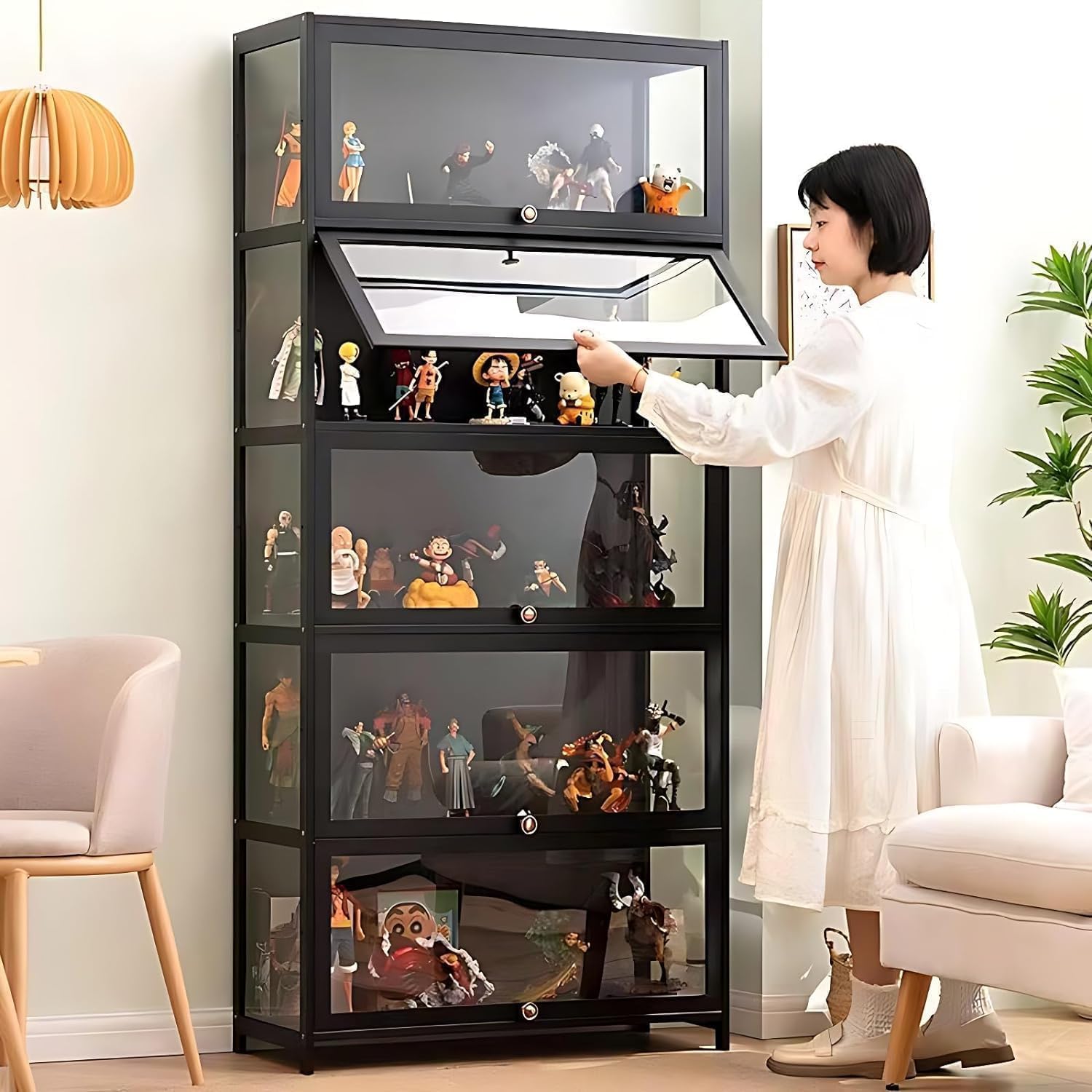 Curio Display Cabinet with Acrylic Glass Door, 5-Tier Tall Display Case, Curio Cabinet & Bookcase for Collectibles, Display Shelf for Home, Reading Nook, Playroom, Living Room