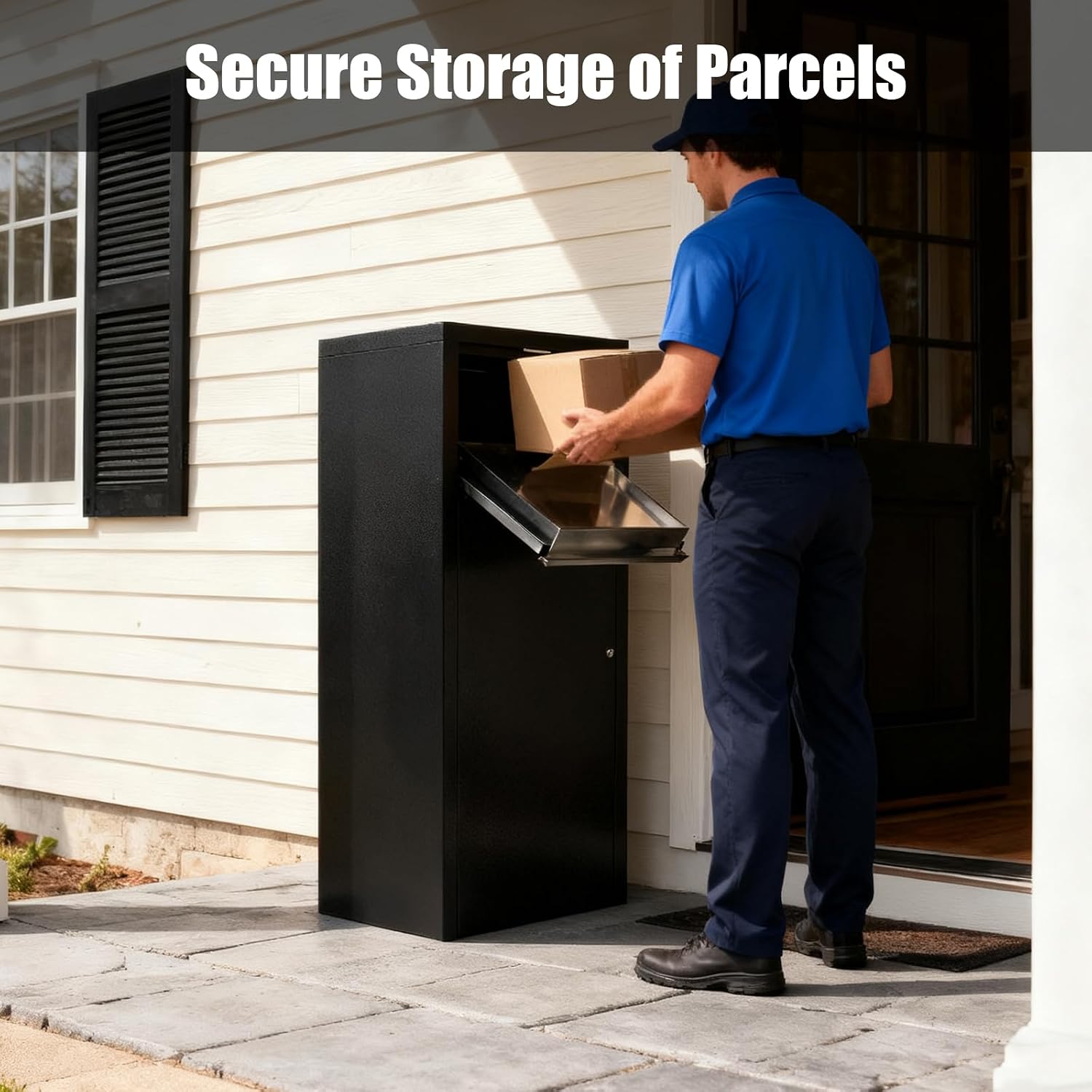 Package Delivery Box, Outside Curbside Mailbox, 0.8mm Thickness Large Anti-Theft Boxes Edges Without Burrs Carbon Steel Mailbox w/2 Keys, Black(Floor Standing)